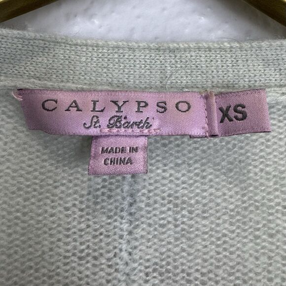 Calypso St Barth Cashmere Cardigan Sweater XS Light Green Waterfall Fairy Preppy - Picture 3 of 5